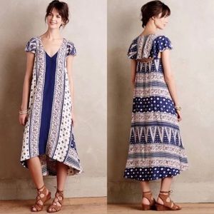 Anthropologie Maeve Summertide Swing Midi Dress Small S Silky Blue Print